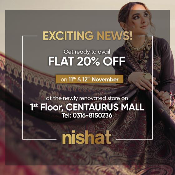 Nishat Linen 11.11 Sale! flat 20 instore discount Centaurus Mall